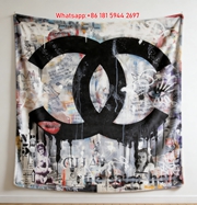 Chanel Black CC Logo Graffiti Collage Pop Art Flannel Sofa Throw Blanket IMG_6783